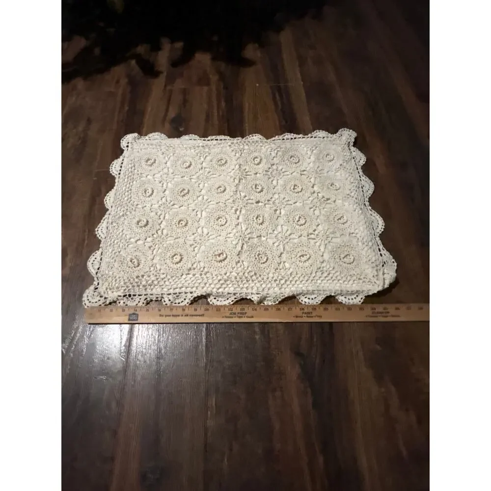 Vintage Pillowcase Cream Crochet Sham 1993 Cottage Cabin Country Cotton